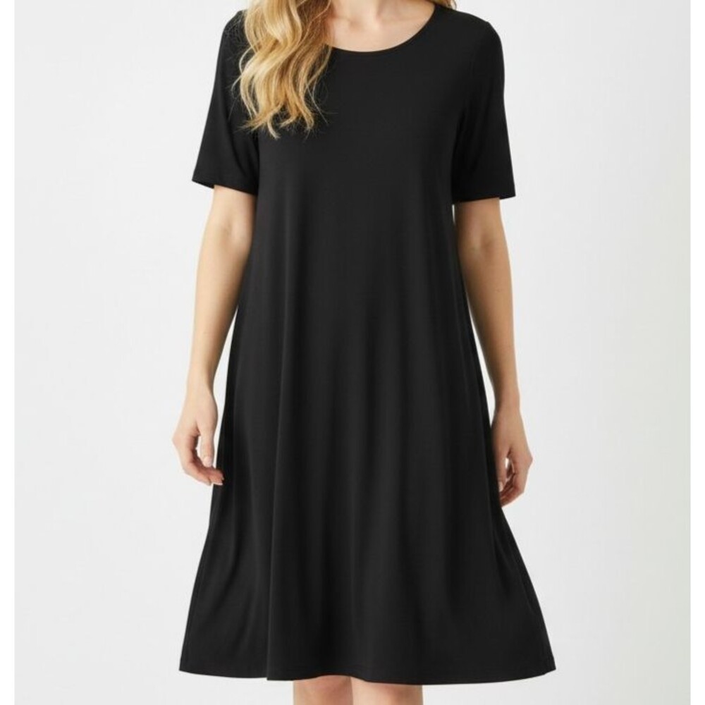 Cupio NEW Knit Swing Dress Women Medium Black Modern Minimalist Classic